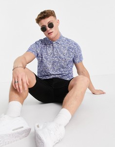 Футболка-поло классического кроя со сплошным принтом листьев Tommy Hilfiger-Темно-синий