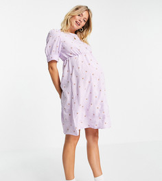 Сиреневое платье с мелким цветочным принтом Mamalicious Maternity-Фиолетовый цвет Mama.Licious
