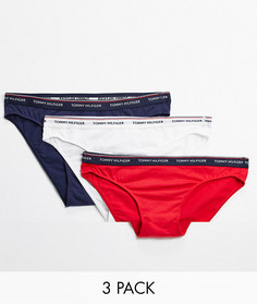 Набор из 3 темно-синих, белых и красных трусов бикини с логотипом Tommy Hilfiger Essentials-Многоцветный