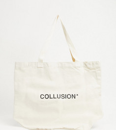 Сумка-тоут цвета экрю с фирменной надписью COLLUSION Unisex-Белый