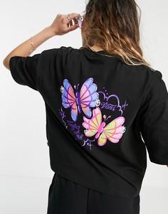 Черная укороченная футболка с принтом на спине Vans Flutter-Черный цвет