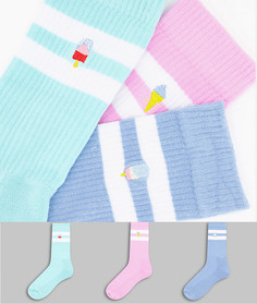 Набор из 3 пар спортивных носков с вышивкой в виде мороженого ASOS DESIGN-Многоцветный