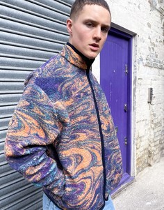 Спортивная oversized-куртка из плюшевого искусственного меха со сплошным абстрактным принтом и окантовкой ASOS DESIGN-Многоцветный