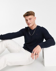 Тонкий структурный джемпер с V-образным вырезом Tommy Hilfiger-Темно-синий