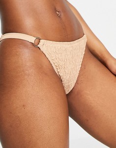 Бежевые трусы бикини из жатой ткани с кольцами Missguided-Светло-бежевый