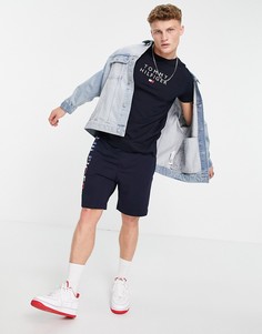 Синяя футболка с фактурной вставкой флага и логотипа Tommy Hilfiger-Темно-синий