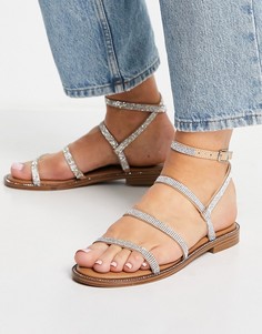Серебристые сандалии на плоской подошве с ремешками и стразами Steve Madden Transport-Многоцветный