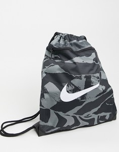 Черная камуфляжная сумка на затягивающемся шнурке Nike Training-Черный