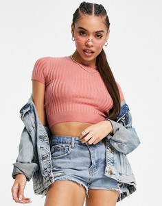 Розовая футболка в рубчик Missguided-Розовый цвет