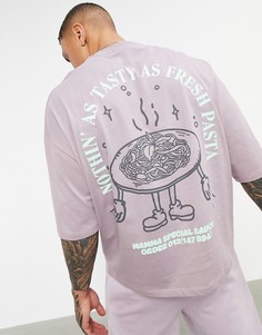 Oversized-футболка фиолетового цвета из органического хлопка с мультяшным принтом пасты на спине ASOS DESIGN-Фиолетовый цвет