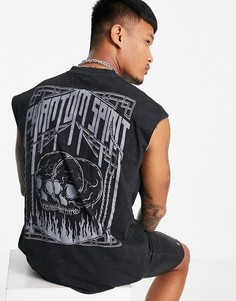 Oversized-майка черного выбеленного цвета с принтом в виде черепа на спине ASOS DESIGN-Черный цвет