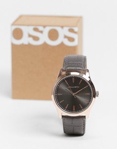 Классические серые часы с черным ремешком с эффектом крокодиловой кожи ASOS DESIGN-Черный цвет