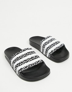Черные шлепанцы с принтом в горошек adidas Originals Adilette-Черный цвет