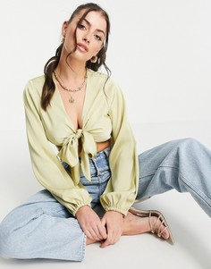Блузка фисташкового цвета с завязками на спереди Pretty Lavish Cecile-Зеленый цвет