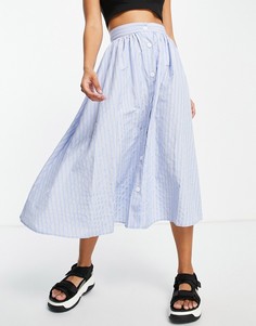 Хлопковая юбка миди в полоску на пуговицах ASOS DESIGN-Многоцветный