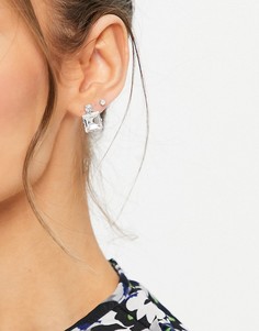 Серьги с квадратными подвесками-кристаллами Swarovski Krystal-Серебристый