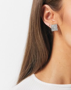 Квадратные серьги-гвоздики с кристаллами Swarovski Krystal-Серебристый