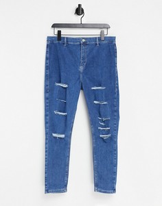 Синие джинсы с интенсивной рваной отделкой Topshop Joni-Голубой