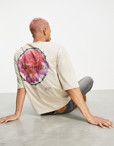 Бежевая oversized-футболка с принтом розы на спине ASOS DESIGN-Светло-бежевый