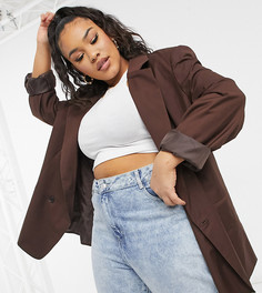 Шоколадно-коричневый двубортный пиджак oversized COLLUSION Plus-Серый