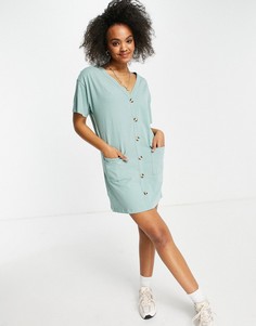 Шалфейно-зеленое платье-рубашка на пуговицах ASOS DESIGN-Зеленый цвет