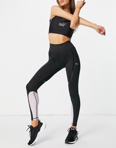 Леггинсы с завышенной талией черного и фиолетового цветов Puma Running-Черный