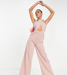 Розовый комбинезон с широкими штанинами, запахом и завязкой на шее Missguided-Розовый цвет