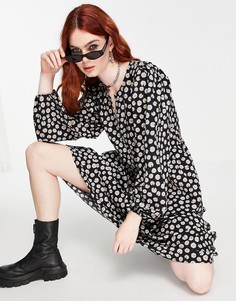 Свободное платье с принтом и пышными рукавами Vila-Черный цвет