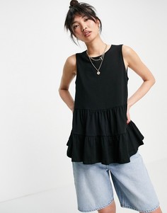 Черный ярусный топ свободного кроя без рукавов ASOS DESIGN