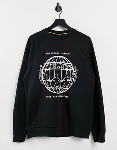 Черный свитшот в стиле унисекс с принтом "One Planet" спереди Tommy Hilfiger-Черный цвет