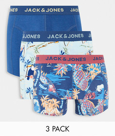 Набор из 3 боксеров-брифов с тропическим принтом Jack & Jones-Голубой
