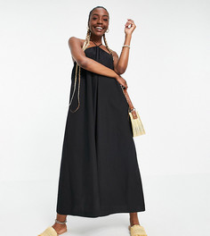 Свободное платье макси черного цвета с лямкой через шею ASOS DESIGN Tall-Черный цвет