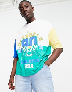 Oversized-футболка с университетским принтом в стиле колор блок ASOS DESIGN-Многоцветный