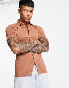 Коричневая трикотажная рубашка из органического хлопка на пуговицах ASOS DESIGN-Коричневый цвет