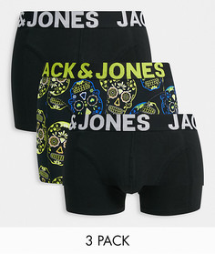 Набор из 3 пар черных боксеров-брифов с принтом черепа Jack & Jones-Черный цвет
