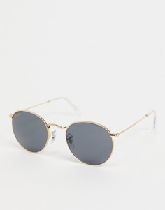Мужские солнцезащитные очки в золотистой круглой оправе Ray-Ban-Золотистый