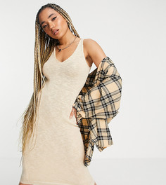 Бежевое платье мидакси из фактурного трикотажа Missguided-Светло-бежевый