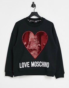 Черный свитшот с красным блестящим логотипом Love Moschino