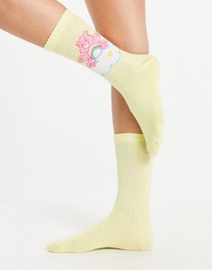 Высокие носки лимонного цвета в рубчик с мишками "Care Bears" ASOS DESIGN-Желтый