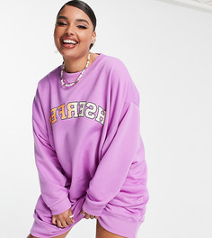 Ярко-фиолетовое oversized платье-свитшот с принтом ASOS DESIGN Curve-Фиолетовый цвет
