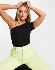 Присборенный по бокам кроп-топ на одно плечо черного цвета ASOS DESIGN-Черный цвет