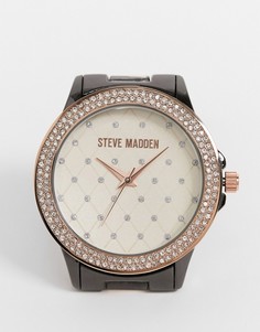 Часы черного/цвета розового золота со стеганной отделкой на циферблате и отделкой стразами Steve Madden-Многоцветный