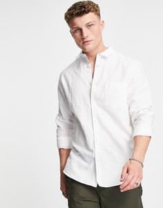 Белая рубашка с добавлением льна и длинными рукавами River Island-Белый