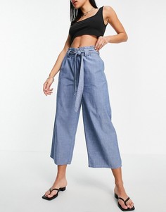 Брюки-кюлоты голубого цвета из ткани шамбре с поясом Vero Moda-Голубой
