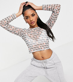 Сетчатый кроп-топ с принтом инь-ян ASOS DESIGN Petite Exclusive-Многоцветный