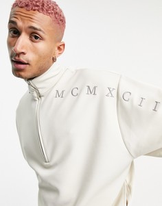 Свитшот в стиле oversized с короткой молнией и вышитыми римскими цифрами от комплекта ASOS DESIGN-Светло-бежевый