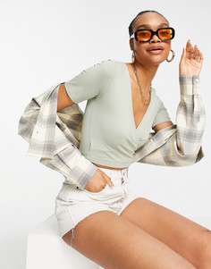Мятный кроп-топ с запахом спереди ASOS DESIGN-Зеленый цвет