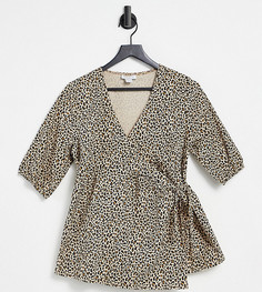 Светло-коричневая блузка с запахом, объемными рукавами и звериным принтом Topshop Maternity-Коричневый цвет