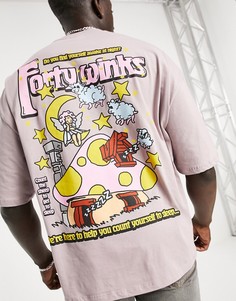 Oversized-футболка фиолетового цвета из органического хлопка с принтом гриба на спине ASOS DESIGN-Фиолетовый цвет
