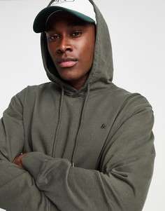 Окрашенное худи свободного кроя темно-зеленого цвета Jack & Jones-Голубой